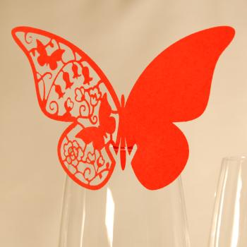 10 Platzkarten "Schmetterling" ans Glas in Orange